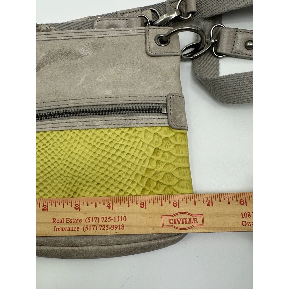 The‎ Sak Gray Yellow Leather Zipper Adjustable Crossbody Bag Leather Purse
